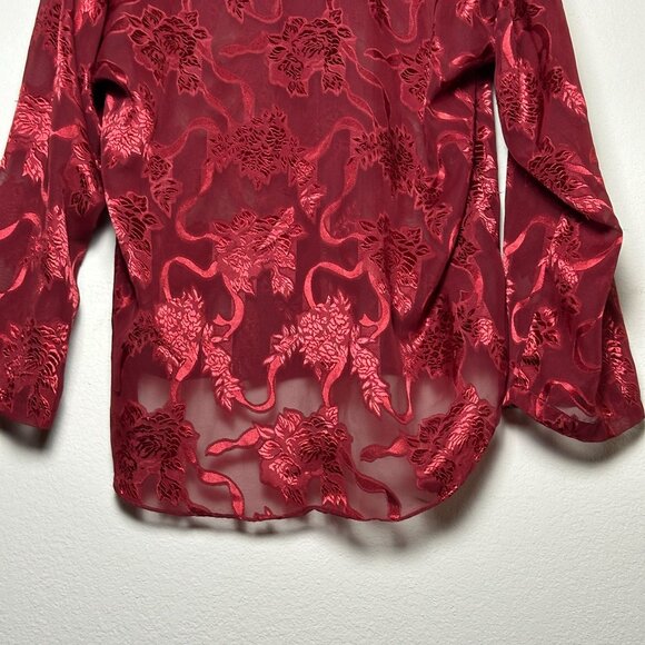 VTG Victoria Secret Gold Label Floral Button Up Nightgown Shirt Semi Sheer Sz M - Picture 5 of 15